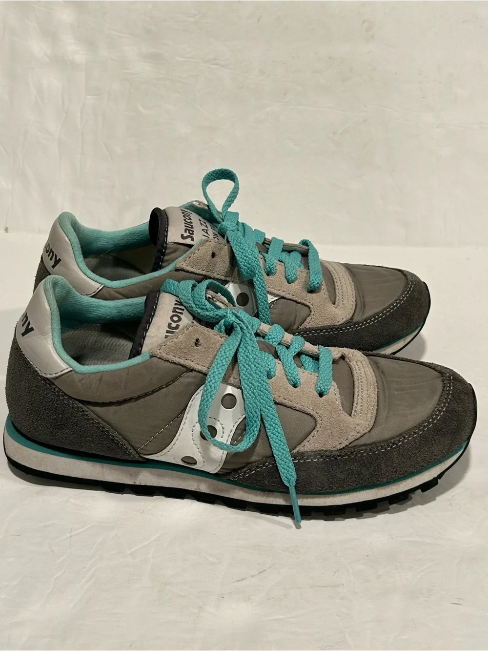 Saucony Jazz Low Pro Grey Teal Suede Nylon Sneakers Women's Size 7.5
